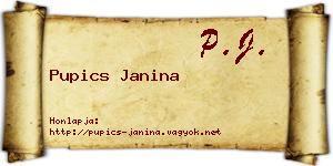Pupics Janina névjegykártya